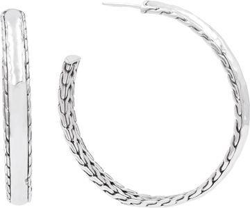 John Hardy "Palu" Collection Hammered Semi-Hoop Earrings in Sterling Silver