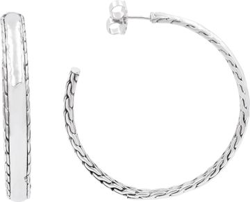 John Hardy "Palu" Collection Hammered Semi-Hoop Earrings in Sterling Silver