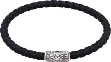 John Hardy woven leather bracelet with sterling silver clasp. Length 8.75 inches. Width 5.5mm