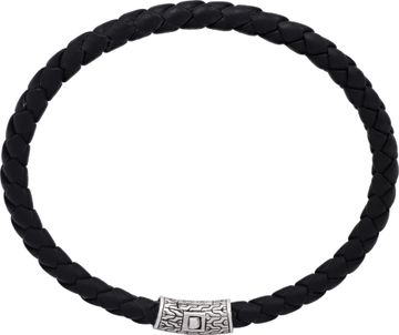John Hardy woven leather bracelet with sterling silver clasp. Length 8.75 inches. Width 5.5mm