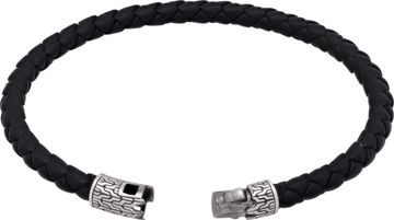 John Hardy woven leather bracelet with sterling silver clasp. Length 8.75 inches. Width 5.5mm