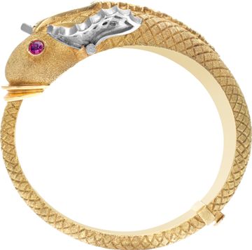 Koi Fish bangle in 18k yellow gold with 1 carat in diamonds.