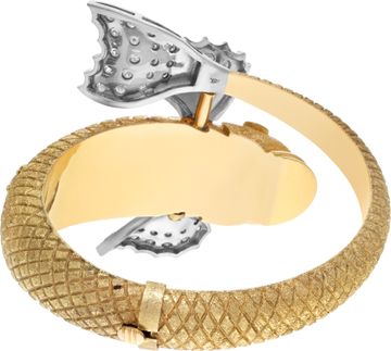 Koi Fish bangle in 18k yellow gold with 1 carat in diamonds.