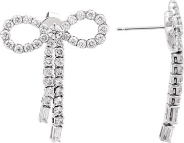Ladies diamond bowtie earrings in 14k white gold