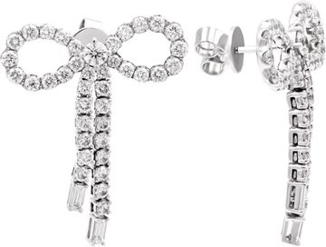 Ladies diamond bowtie earrings in 14k white gold