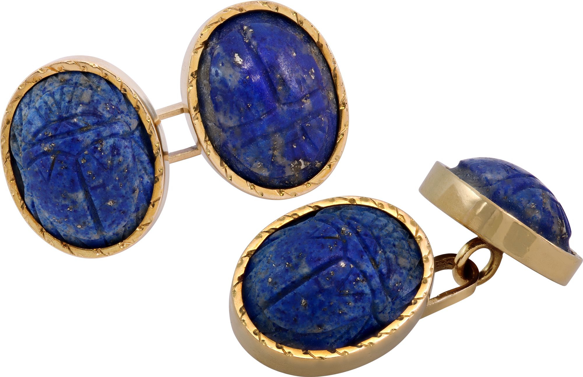 Lapis Scarab cufflinks in 18k yellow gold