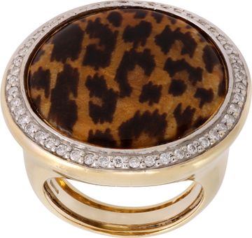 Leopard Design Enamal Ring in 18k yellow gold with diamonds Ring Collection