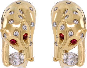 Leopard earrings in 18k yellow gold and diamonds