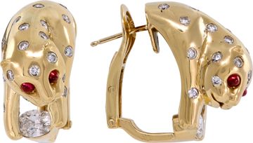 Leopard earrings in 18k yellow gold and diamonds