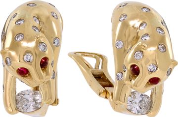 Leopard earrings in 18k yellow gold and diamonds