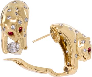 Leopard earrings in 18k yellow gold and diamonds