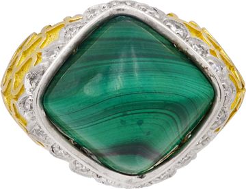 Malachite and Diamond Ring in 18k White and Yellow gold