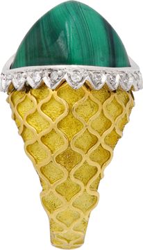 Malachite and Diamond Ring in 18k White and Yellow gold