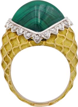 Malachite and Diamond Ring in 18k White and Yellow gold
