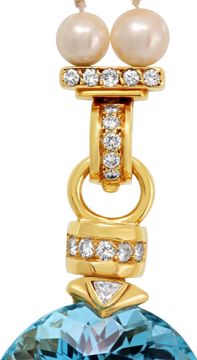 "Martha Rocha" Aquamarine and Diamond Necklace with Double Pearl Strand in 18K Yellow Gold