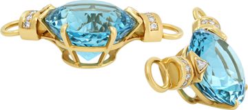 "Martha Rocha" Aquamarine and Diamond Necklace with Double Pearl Strand in 18K Yellow Gold