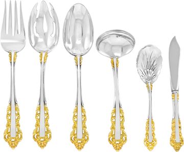 Medici golden sterling flatware set, 6 place set for 12 & 6 serving pieces.