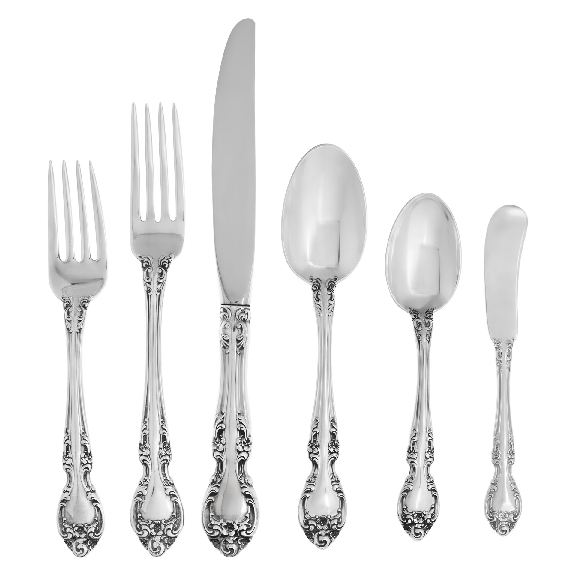 MELROSE sterling silver flatware set, patented in 1948 by place  setting for and 11 serving TOTAL 59 PIECES