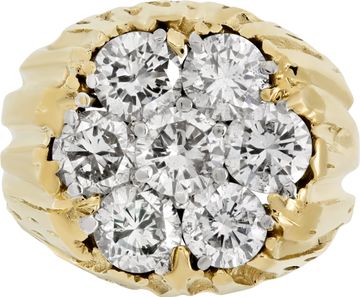Mens Diamond Cluster Ring in 14k Yellow Gold