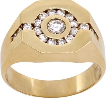 Men's Diamond Ring in 14k yellow gold featuring a center stone Ring Collection