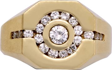 Men's Diamond Ring in 14k yellow gold featuring a center stone