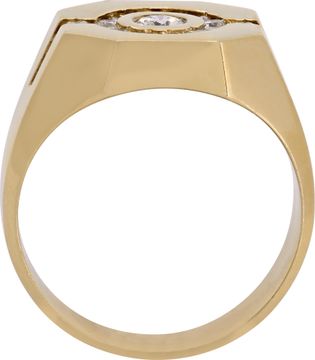Men's Diamond Ring in 14k yellow gold featuring a center stone