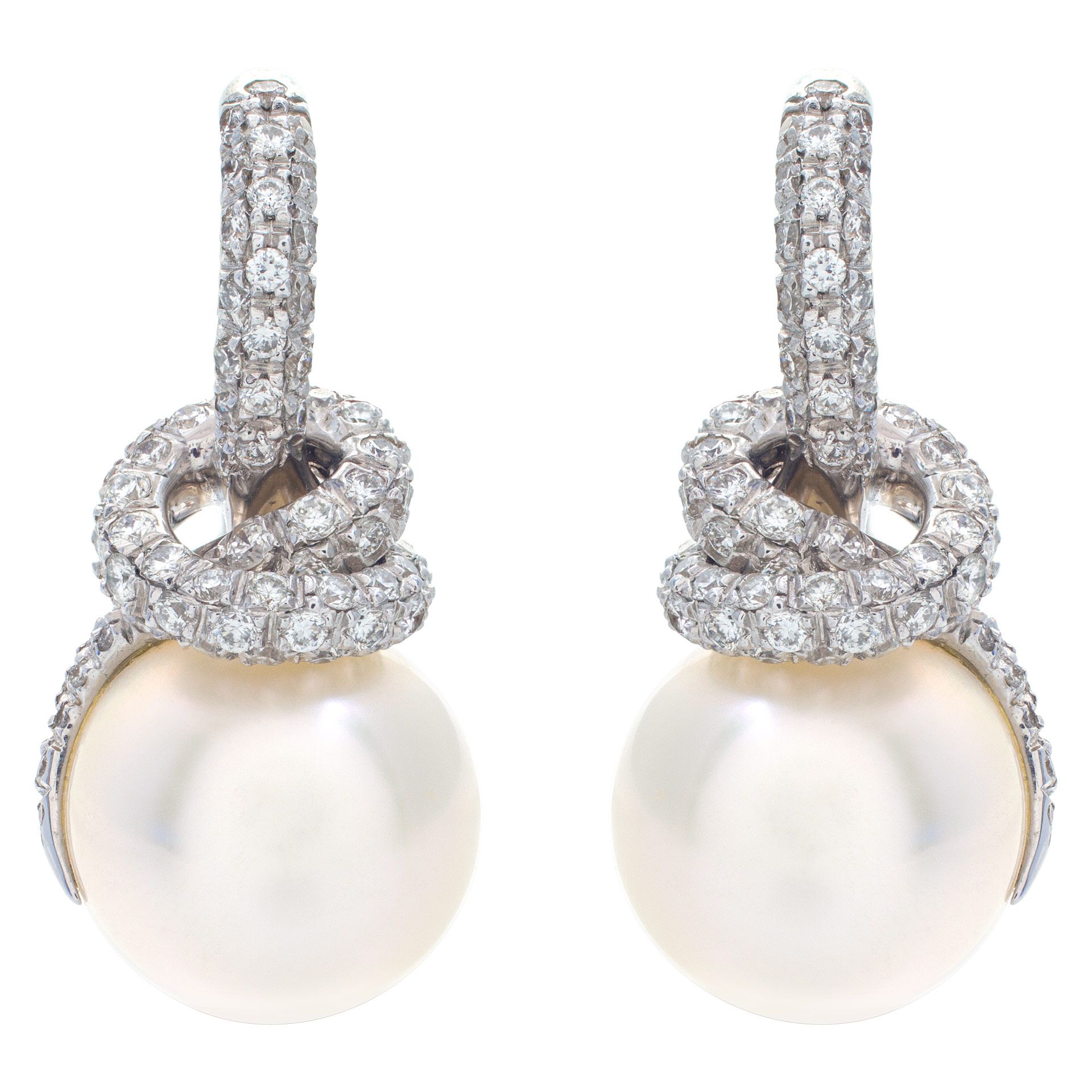Mikimoto Milano collection south sea pearl earrings with high grade,  excellent luster, round shape pearl of with very clean surface with  silver