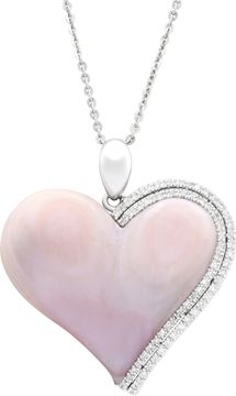 Mother of Pearl and diamonds heart on cable chain in 14k white gold Necklace Collection