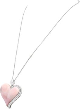 Mother of Pearl and diamonds heart on cable chain in 14k white gold