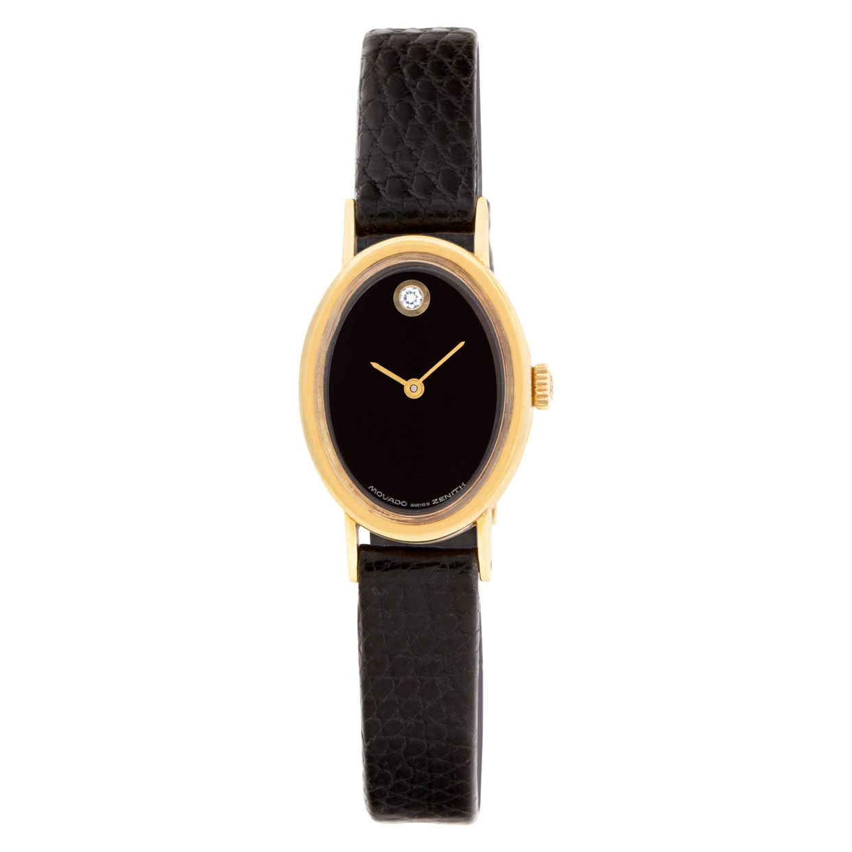 【MOVADO】ブラックレザー ゴールドケース クォーツ時計 Vintage Zenith Movado Swiss Watch 1950's Case Has Gold