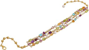 Multi-Color Gemstones, Diamond and Pearl Chocker Necklace in 18k yellow gold