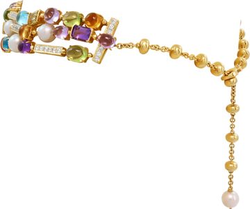 Multi-Color Gemstones, Diamond and Pearl Chocker Necklace in 18k yellow gold