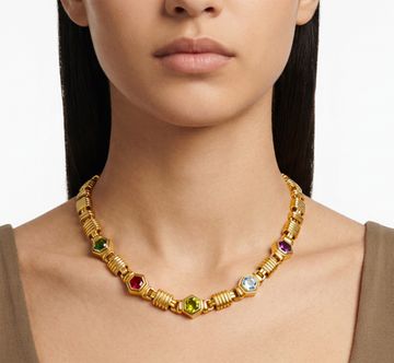 Multi-Colored Gemstone Hexagonal Necklace in 18K Yellow Gold Multi-Colored Gemstone Hexagonal Necklace in 18K Yellow Gold Necklace Collection