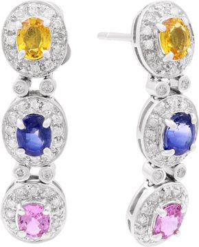 Multi-colored sapphire and diamond drop earrings in 14k white gold Multi-colored sapphire and diamond drop earrings in 14k white gold Earring Collection