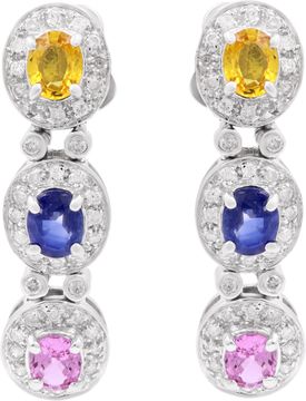 Multi-colored sapphire and diamond drop earrings in 14k white gold