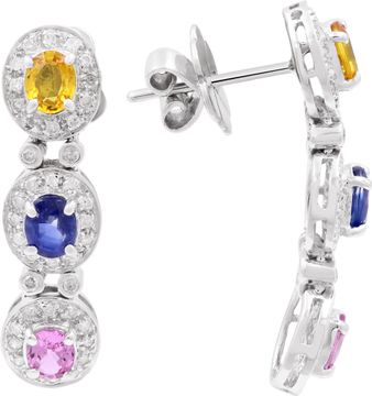 Multi-colored sapphire and diamond drop earrings in 14k white gold