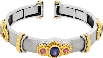 Multi gemstone bangle in stainless steel and 18k yellow gold Bracelet Collection