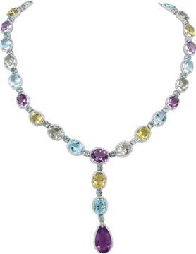 Multi-Gemstone Necklace set in 14k white gold with diamonds Necklace Collection