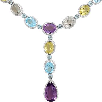 Multi-Gemstone Necklace set in 14k white gold with diamonds