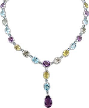 Multi-Gemstone Necklace set in 14k white gold with diamonds