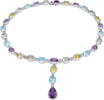 Multi-Gemstone Necklace set in 14k white gold with diamonds