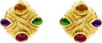 Multi-stone Cabochon Colorful Earrings in 18k yellow gold