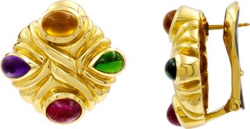 Multi-stone Cabochon Colorful Earrings in 18k yellow gold