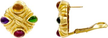 Multi-stone Cabochon Colorful Earrings in 18k yellow gold