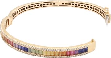 Multicolored sapphire and diamond bangle  bracelet 18k yellow gold with 33 baguette-cut multicolored sapphires
