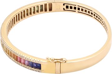 Multicolored sapphire and diamond bangle  bracelet 18k yellow gold with 33 baguette-cut multicolored sapphires