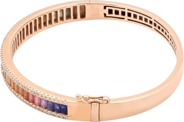Multicolored Sapphire And Diamond Bangle in 18k Rose Gold
