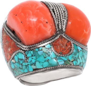 Native American coral ring in sterling silver