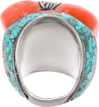 Native American coral ring in sterling silver