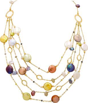 Necklace, Earrings, and Bracelet in 18k with multicolor pearls